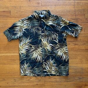 Falls Creek Rayon Palm‎ Leaf Print Button Down Shirt Men's Hawaiian Med